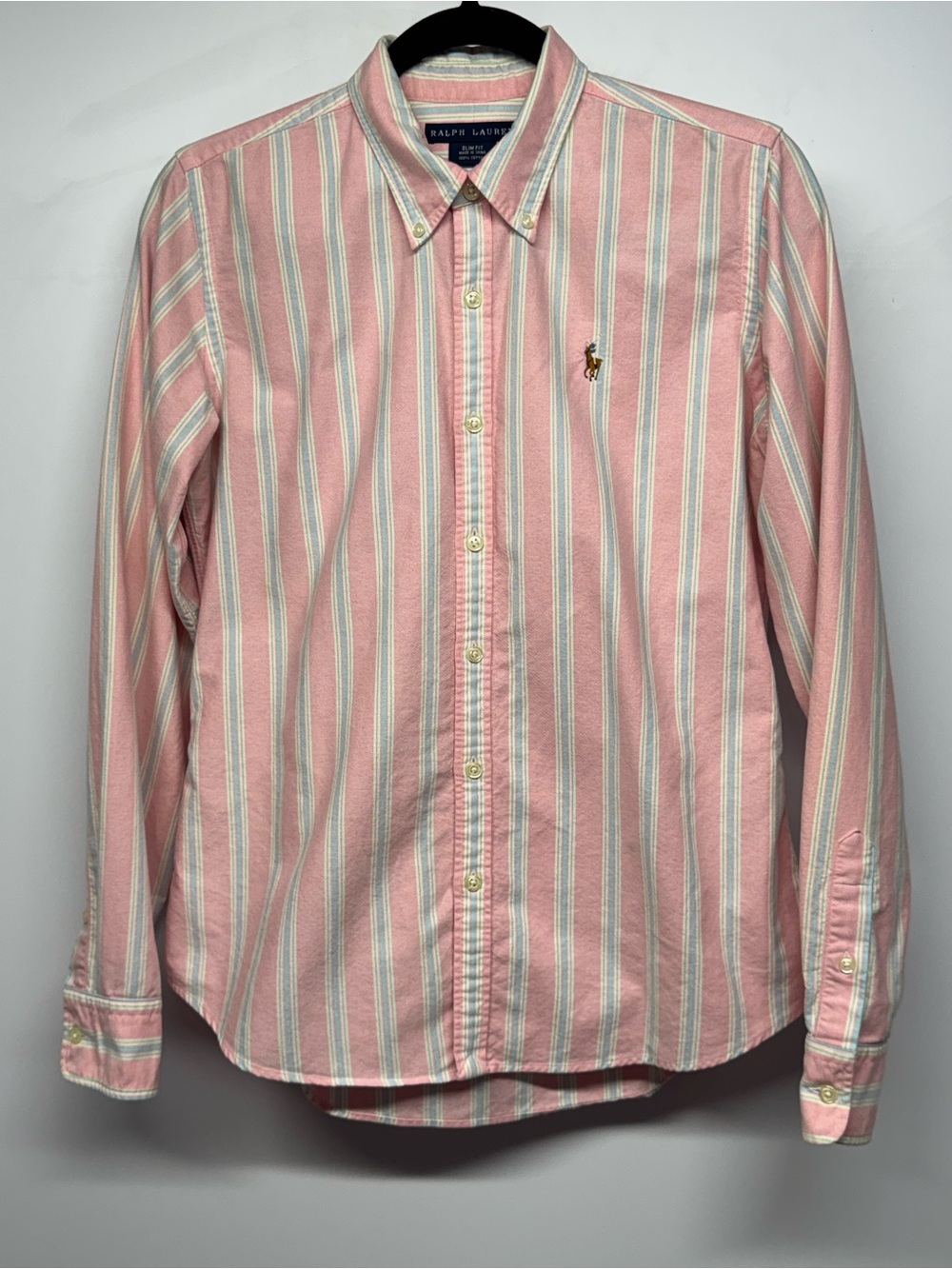 Ralph Lauren Pink and White, blue green Striped Button-Down Shirt size 10